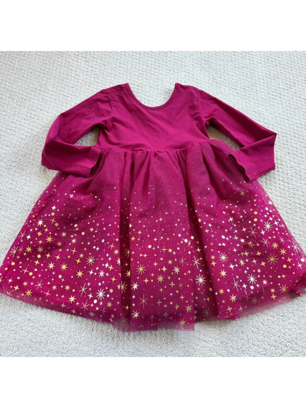 Hanna Andersson magenta gold star tulle dress